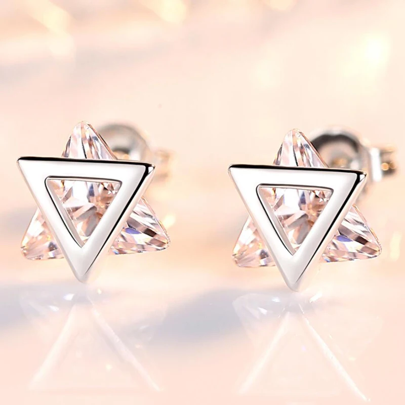 

KOFSAC New Fashion Sterling Silver 925 Earrings For Lady Jewelry Hot Cute Zircon Triangular Geometric Stud Earring Female Gifts