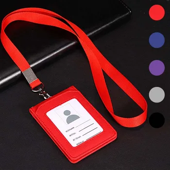 

New Leather Wallet Work Office ID Card Credit Card Badge Holder Lanyard 5 Slots Bank Card Holders Badge Accessories Bussiness