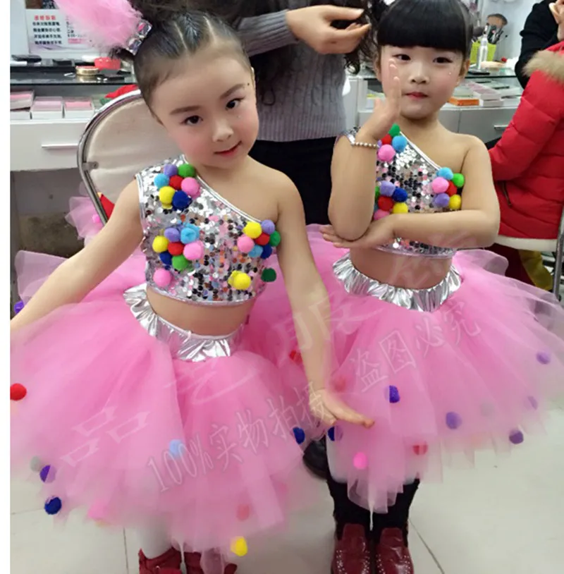 Детский танцевальный сценический костюм для девочек, современные Детские джазовые танцевальные костюмы, одежда с блестками для сальсы, современное танцевальное платье для девочек - Цвет: see chart