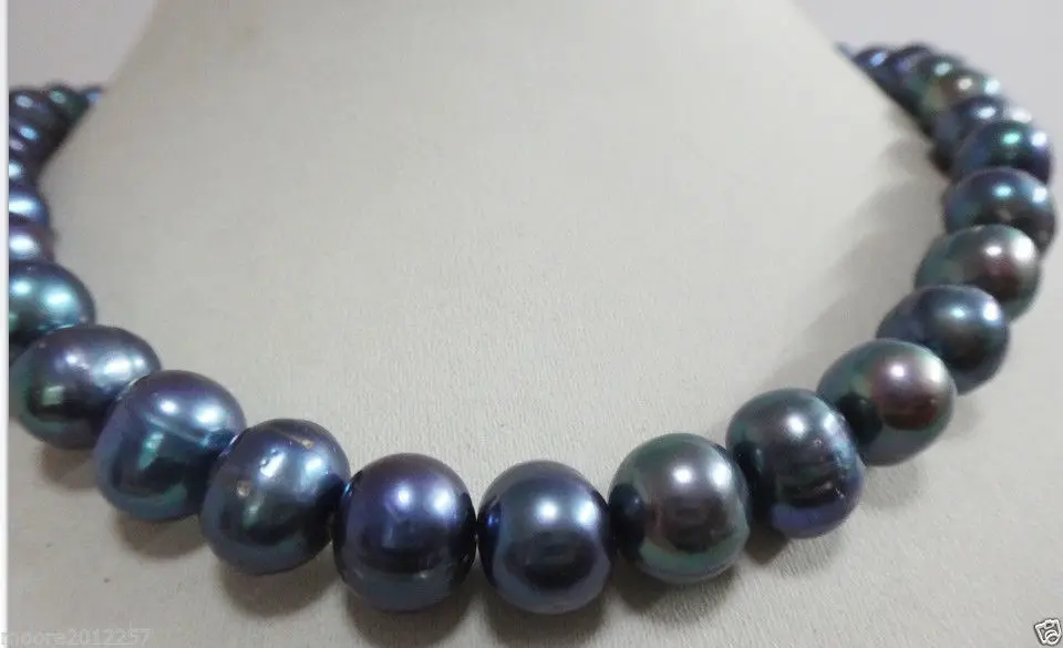 

FREE SHIPPING>>@@@ Hot sale new Style >>>>>CLASSIC HUGE 11-12mm SOUTH SEA BLACK BLUE BAROQUE PEARL NECKLACE 18 INCHES