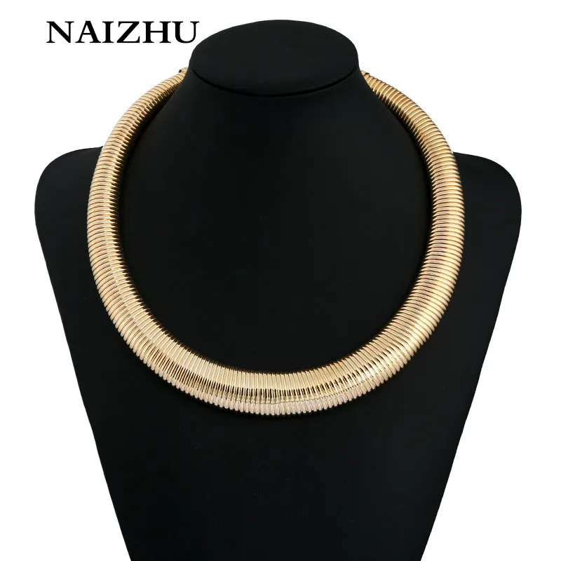 

Vintage Gold Color Big Coil statement collar necklace for women Punk fashion women jewelry