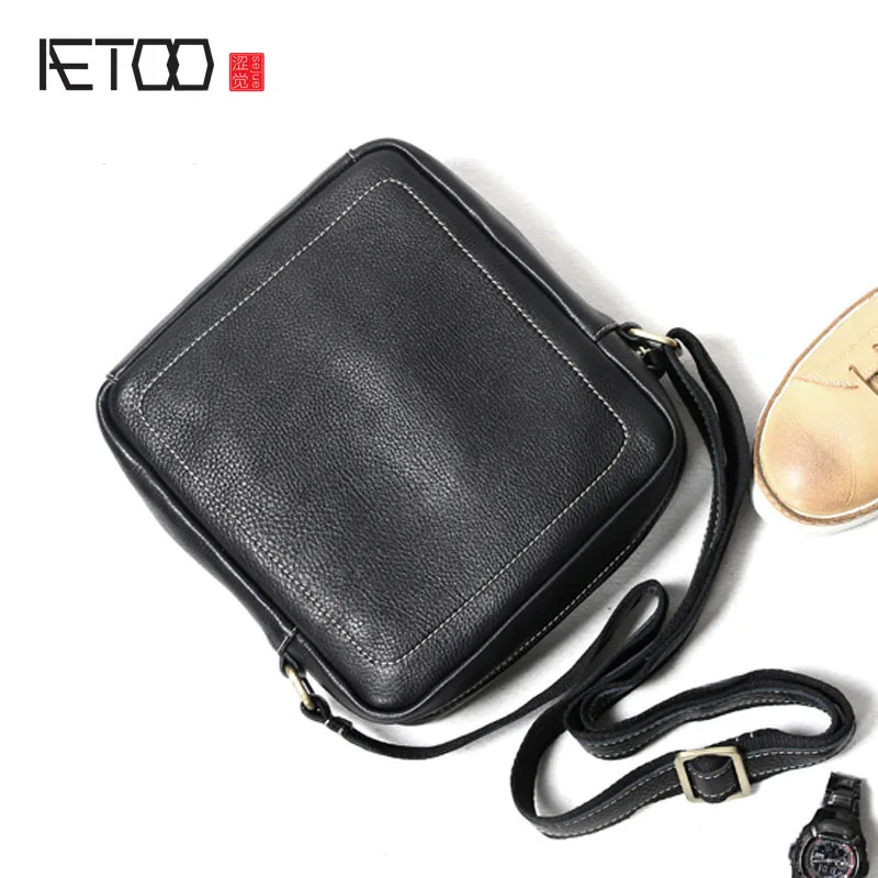

AETOO Handmade Men's Style Cowboy Shoulder Bag Men Retro Leather Twist Span Casual Simple Mailbox Bag