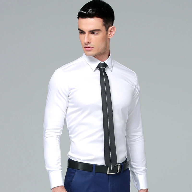 High Quality Cotton Luxury Men's Business Dress Shirt Long Sleeves Solid White Regular Fit Chemise Homme De Luxe