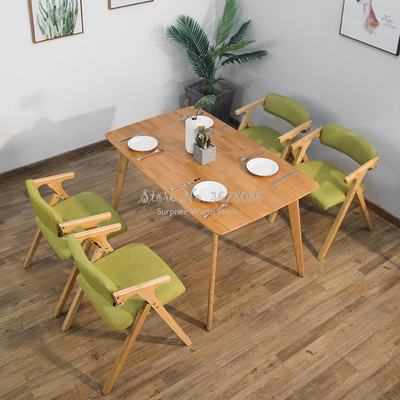 Nordic Morden Chair Folding Solid Wood Dining Chair Home Furniture Modern Adult Chair with Handrail Coffee Chair Strong Bearing