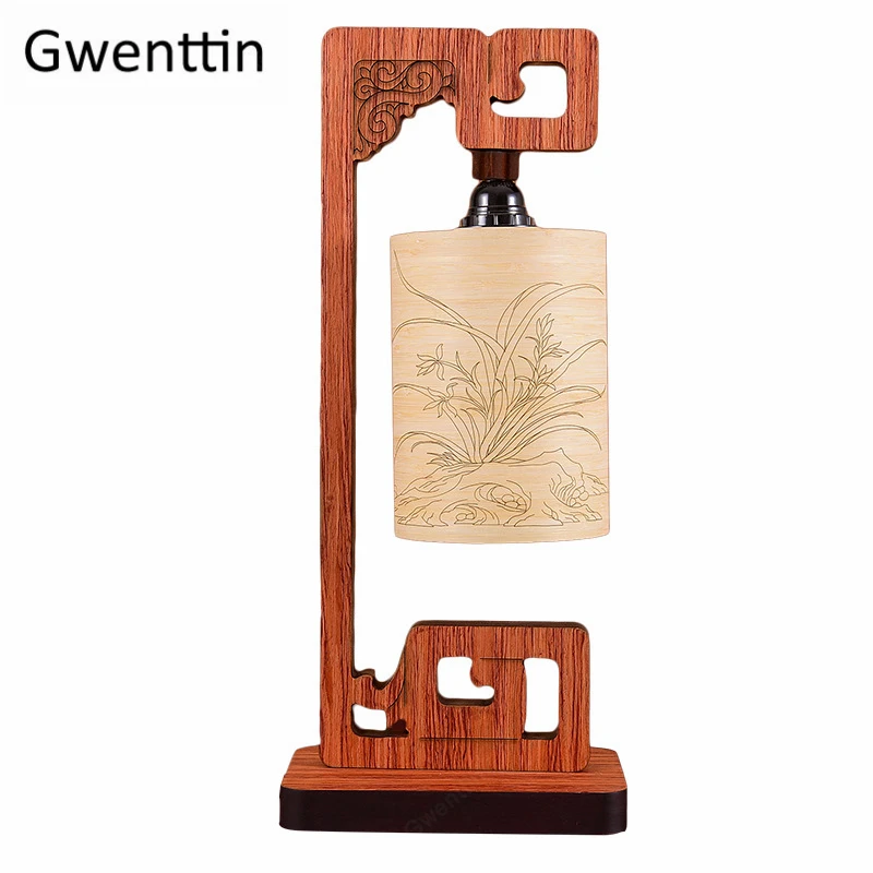 

Southeast Asia Table Lamp Red Wooden Lampshade Standing Desk Led Light Fixtures for Living Room Bedroom Luminaire Home Decor E27