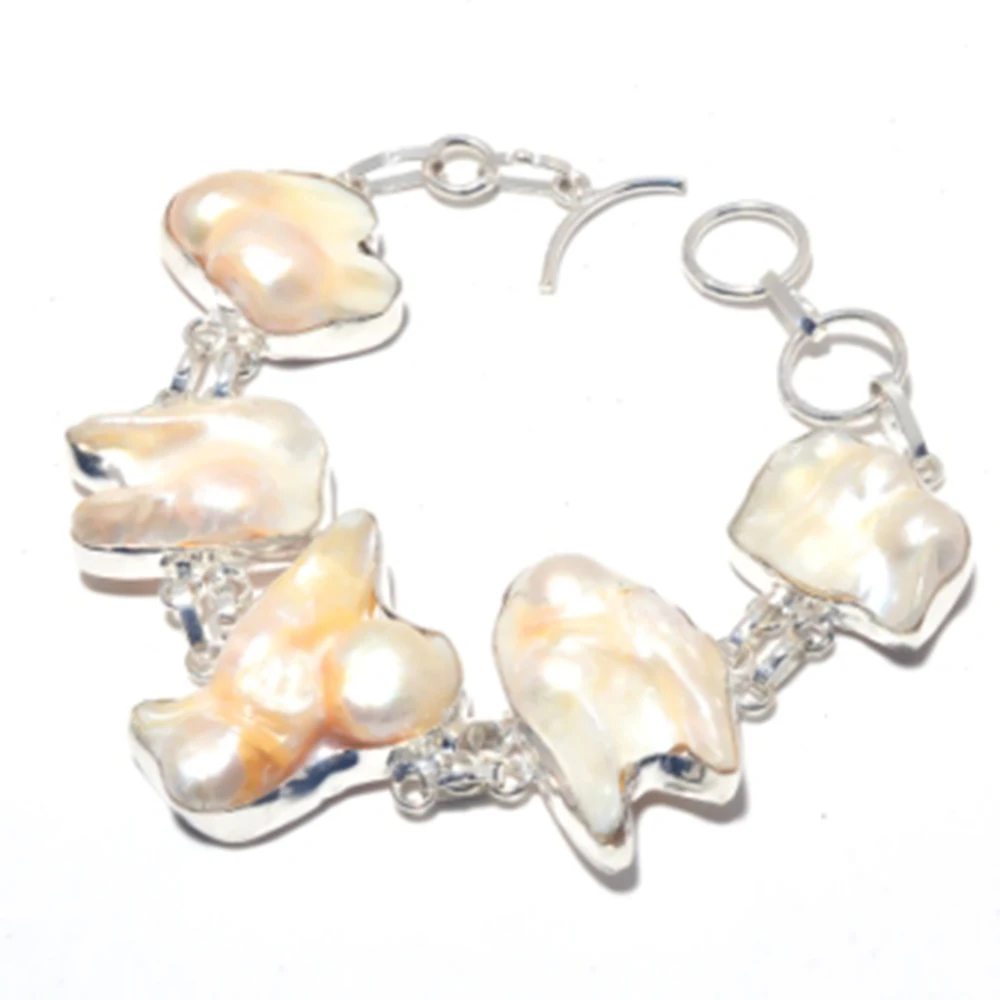 

Biwa Pearls Bracelet Silver Overlay over Copper, 21.7cm , B3835