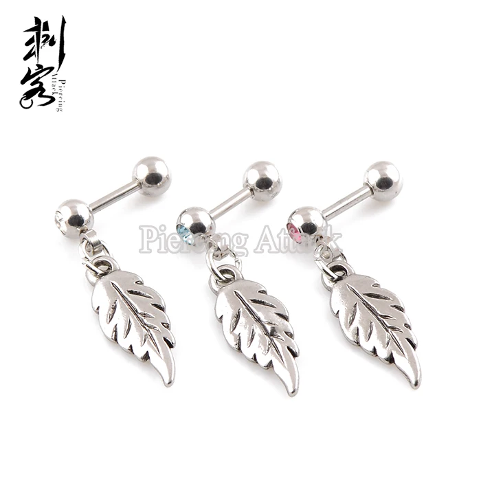 

Crystalline Gem Falling Feather Dangle Cartilage Earring Free Shipping