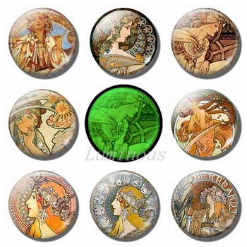 

Alfons Maria Mucha Art 30 MM Fridge Magnets Glass Refrigerator Magnet Luminous Retro Girl Portrait Magnetic Note Holder