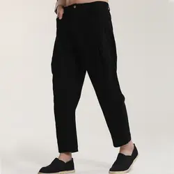 Новинка Черный китайский Для мужчин кунг-фу Дамские шаровары Повседневное свободные длинные брюки из хлопка и льна плиссированные брюки