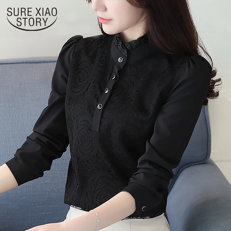 

Fashion women blouses 2019 white office blouse women plus size tops lace chiffon blouse shirt long sleeve women shirts 2678 50