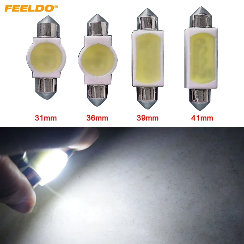 Car Lights Feeldo 20pcs White 31mm/36mm/39mm/41mm Car Cob 2w Ceramic Body Casing Festoon Dome Light C5w Light Bulbs Foof Light Signal Lamp