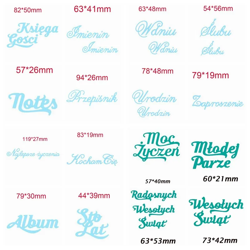

17 Polish Words Metal Cutting Dies Stencils for DIY Scrapbooking Album Photo Paper Cards Making Crafts Emboss Decorative