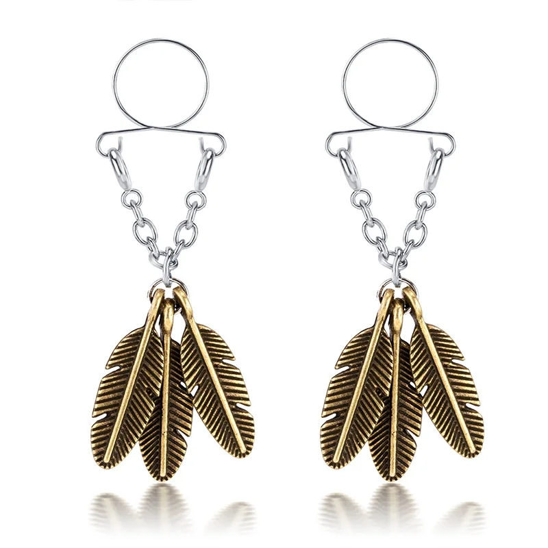 Buy 2pcs fake nipple ring leaf style adjustable nipple