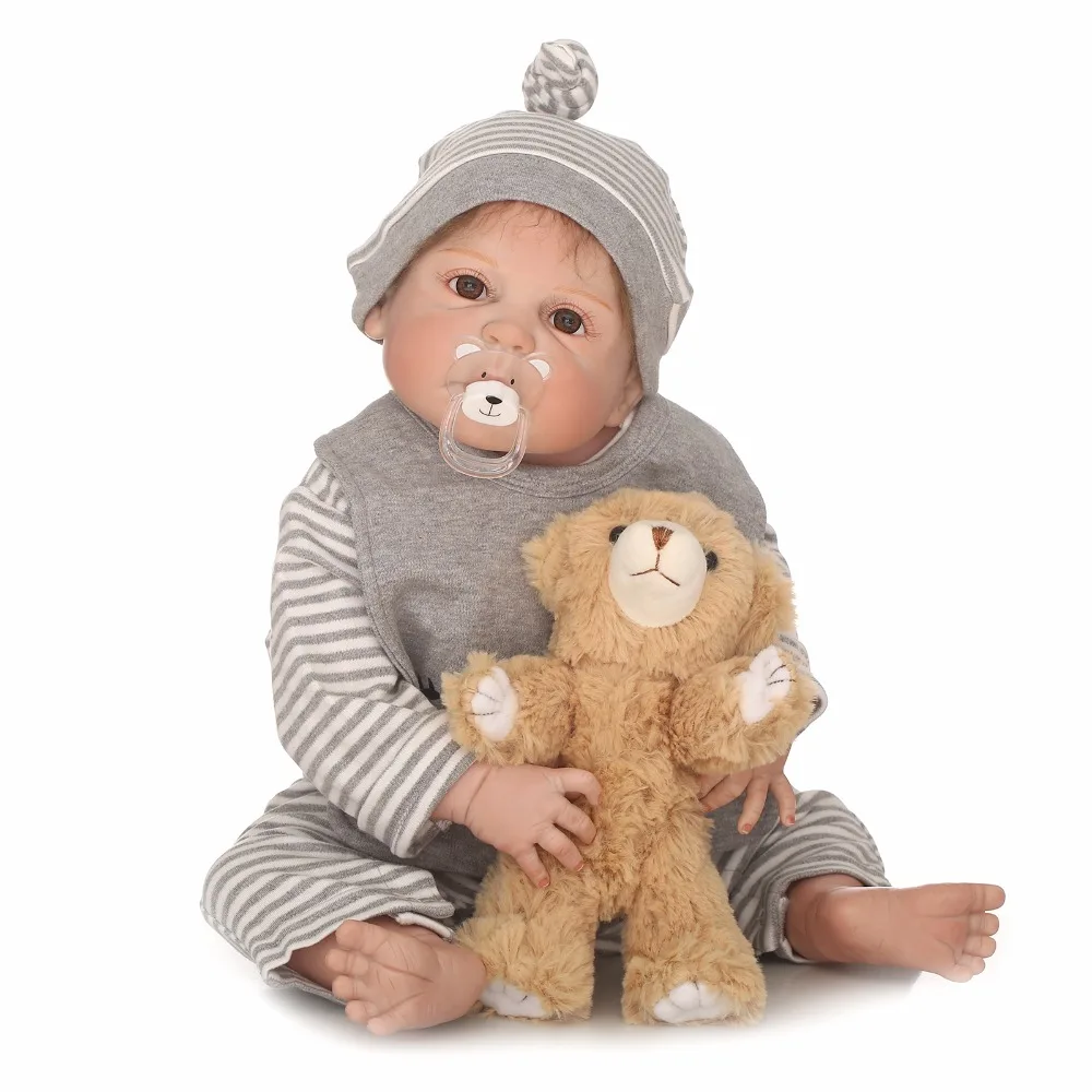 NPK 57 см кукла Bebe Reborn полные конечности и туловище Жесткий Силиконовый мальчик Boneca