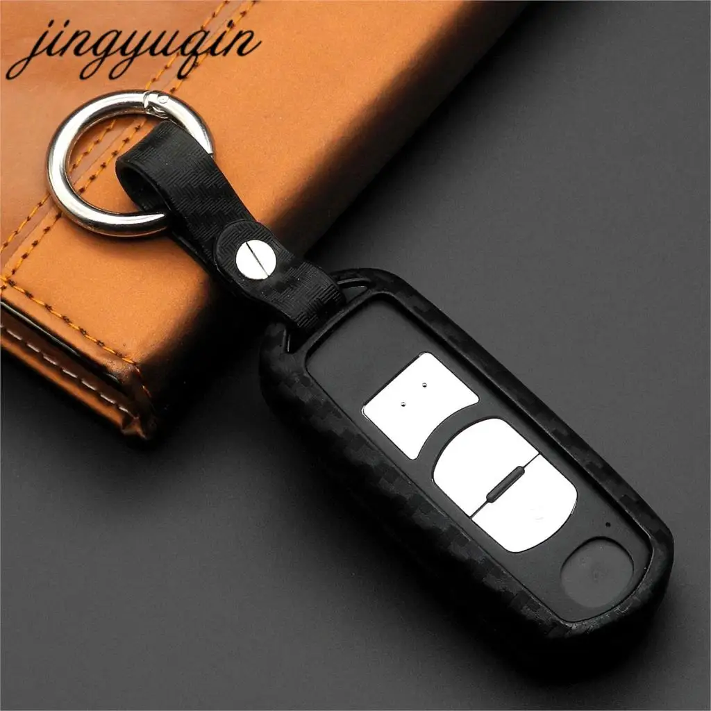 Jingyuqin Carbon Silicone Car Key Case Cover For Mazda 2 3 5 6 8 Cx5