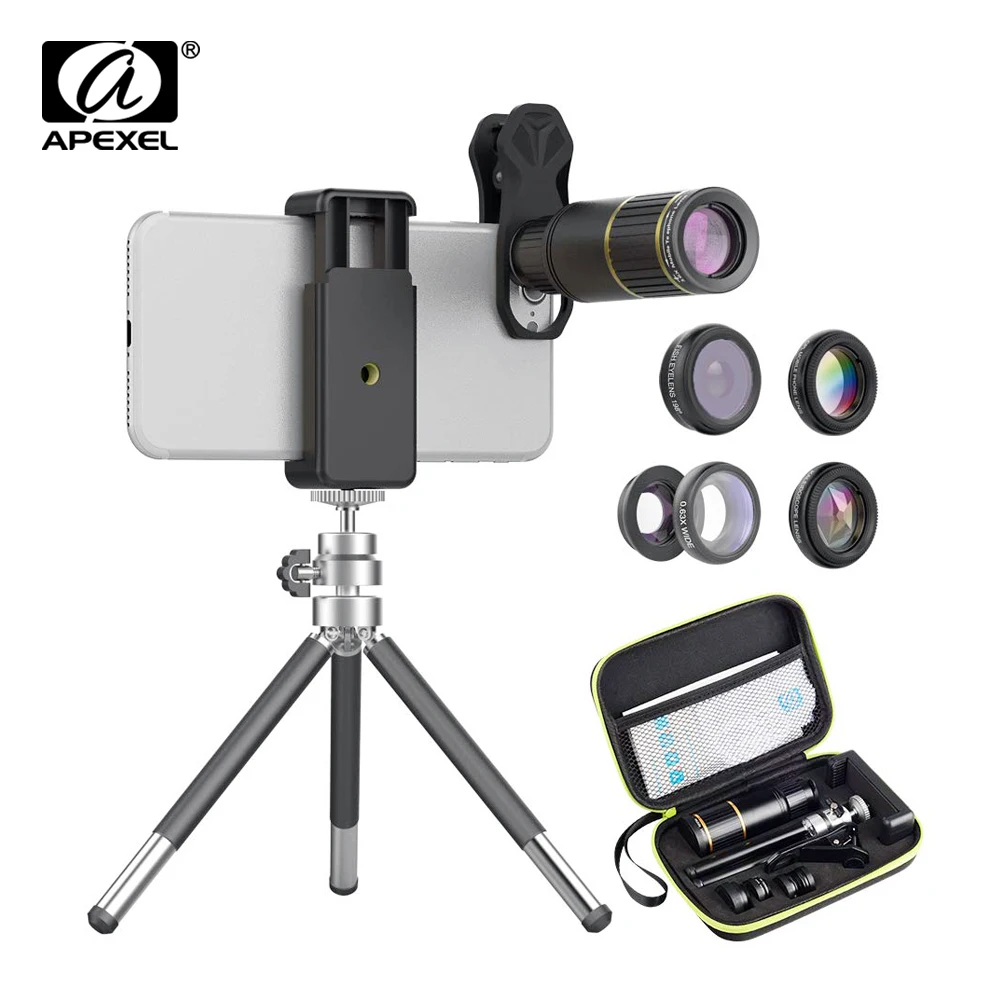 

APEXEL Optic Mobile Phone Camera Lens metal 16x Telescope telephoto lens lente tripod fisheye wide for Huawei Xiaomi all phones