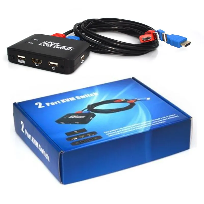 2 Порты и разъёмы KVM переключатель USB2.0 HDMI2.0 Поддержка U диск/нажатия клавиш переключатель/светодиодный переключатель каналов/Мышь& Клавиатура Управление несколько ПК компьютер - Цвет: Черный