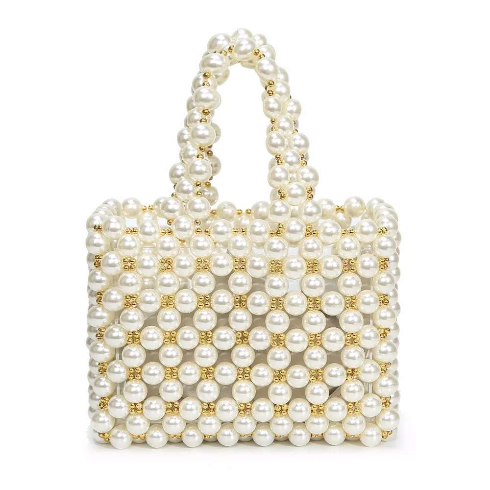 

Women Pearl Small Tote Bag Handmade Beaded Handbag For Lady Luxury Evening Hands Bags High Quality Female Dress Party Handbags