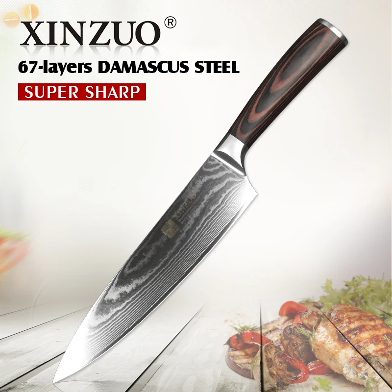 

XINZUO 8" inches chef knife Damascus steel kitchen knives high quality VG10 santoku hasher knife wood handle free shipping