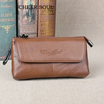 

CHEER SOUL Genuine Leather Men's Belt Waist Bags Vintage Male Waist Pack With Small Flip Cell Phone Pouch Men Casual Fanny Packs