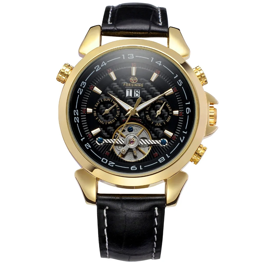 

Calendar Display Tourbillon Stylish Design Gear Bezel Men Watch Forsining Rose Golden Top Brand Luxury Automatic Watch Clock Men