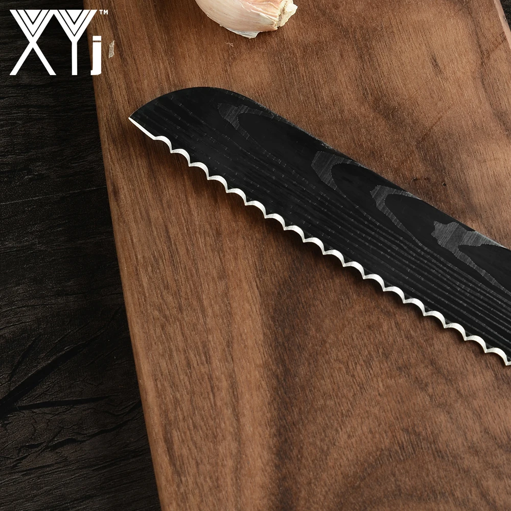XYj абсолютно 8 дюймов нож для хлеба 7Cr17 кухонный нож из нержавеющей стали высококачественный цветной нож с деревянной ручкой с ножны для продажи