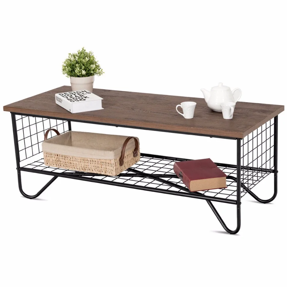 Giantex Coffee Accent Cocktail Sofa Side Table Solid Metal Frame Bedroom W/Lower Shelf Home Furniture HW59329 Giantex Coffee Accent Cocktail Sofa Side Table Solid Metal Frame Bedroom W/Lower Shelf Home Furniture HW59329
