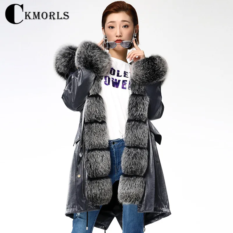 CKMORLS 2018 New Real Fur Parka Coat Women Winter Jackets With Big Fox Fur Collar High Street Slim Parkas Long 90cm Fur Jackets