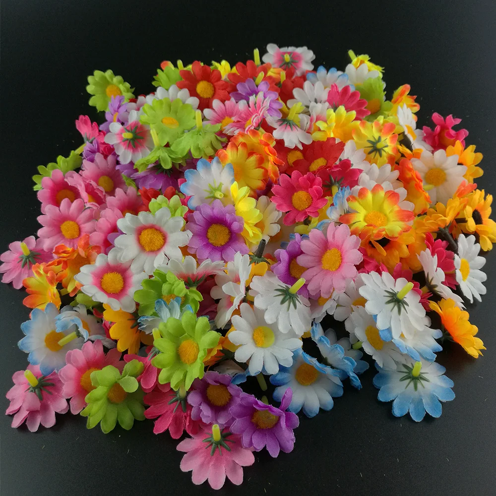 100pcs/lot 4cm Mini Silk Sunflower Artificial Flowers Head Wedding