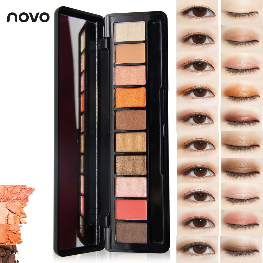 

NOVO 10 Colors Shimmer Matte Eye Shadow Palette Natural Makeup Light Glitter Eyeshadow Make Up Cosmetics Set With Brush