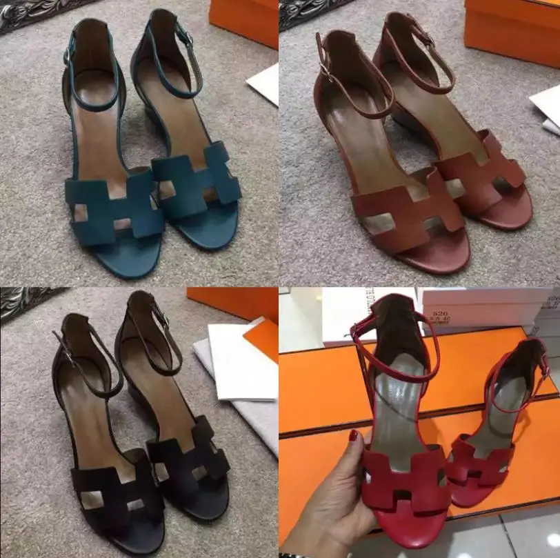 

2019 summer new comfortable wedge sandals high heel H-type leather open toe buckle buckle with large size women's shoes