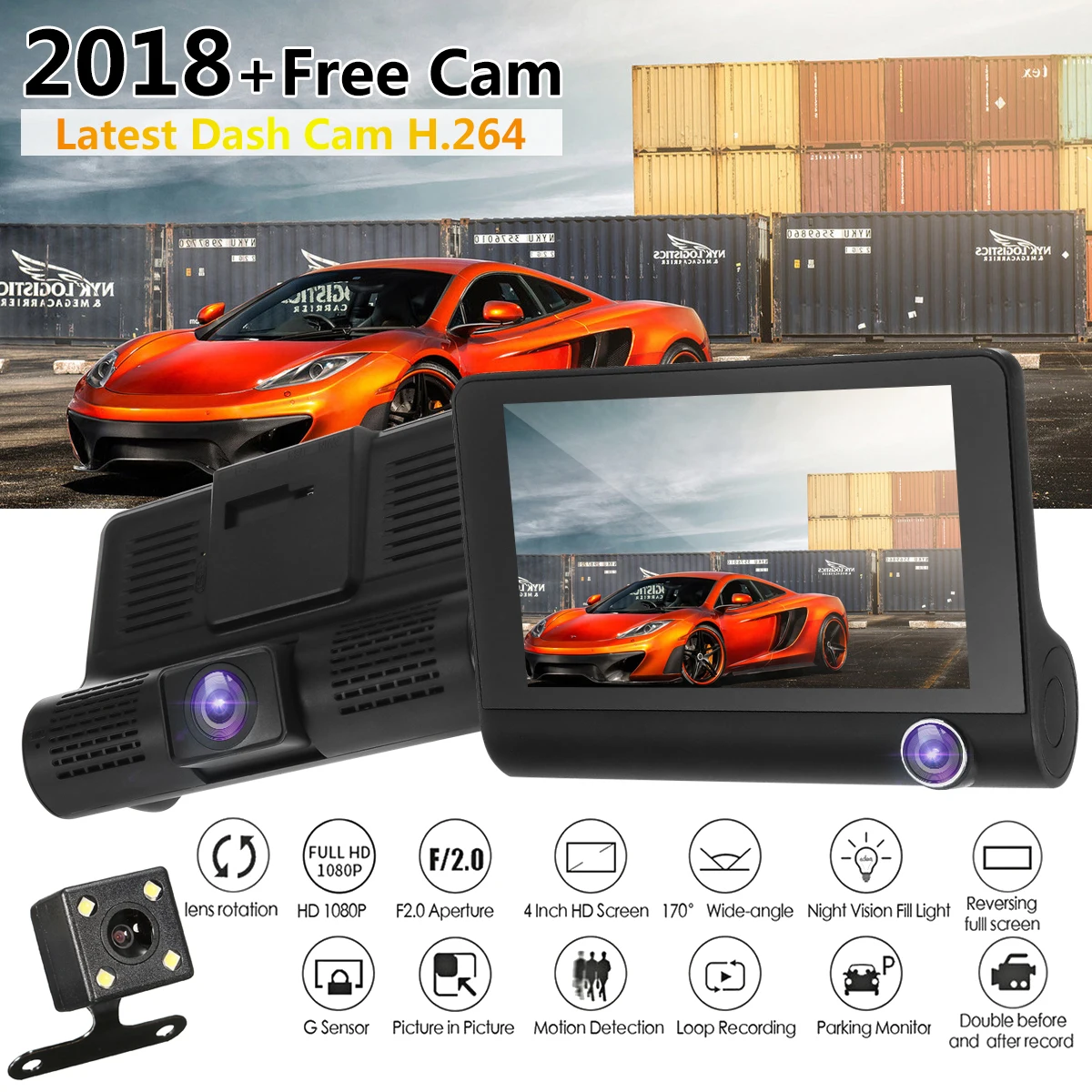 

4.0 Inch Full HD 1080P Car DVR Dual Lens Camera Night Vision Rearview Registrar 3 Cameras Car Video Recorder Dashcam Camcordr