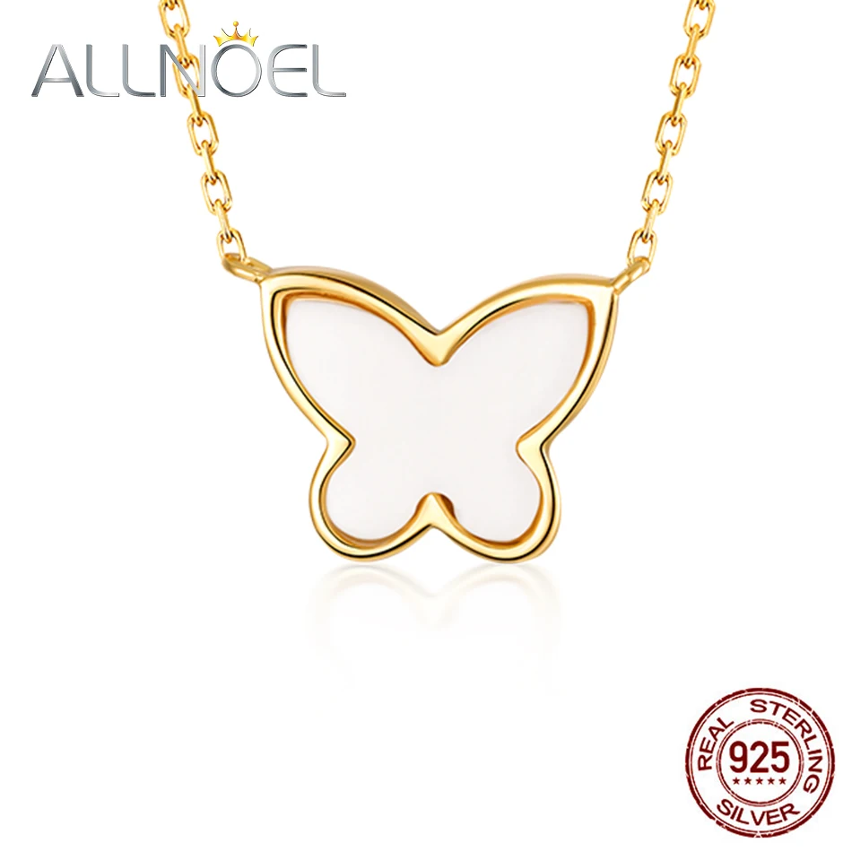 

ALLNOEL Pure 925 Sterling Silver Necklaces For Women Natural White Agate Butterfly Charm Pendant&Necklace Fine Jewelry 2019 New