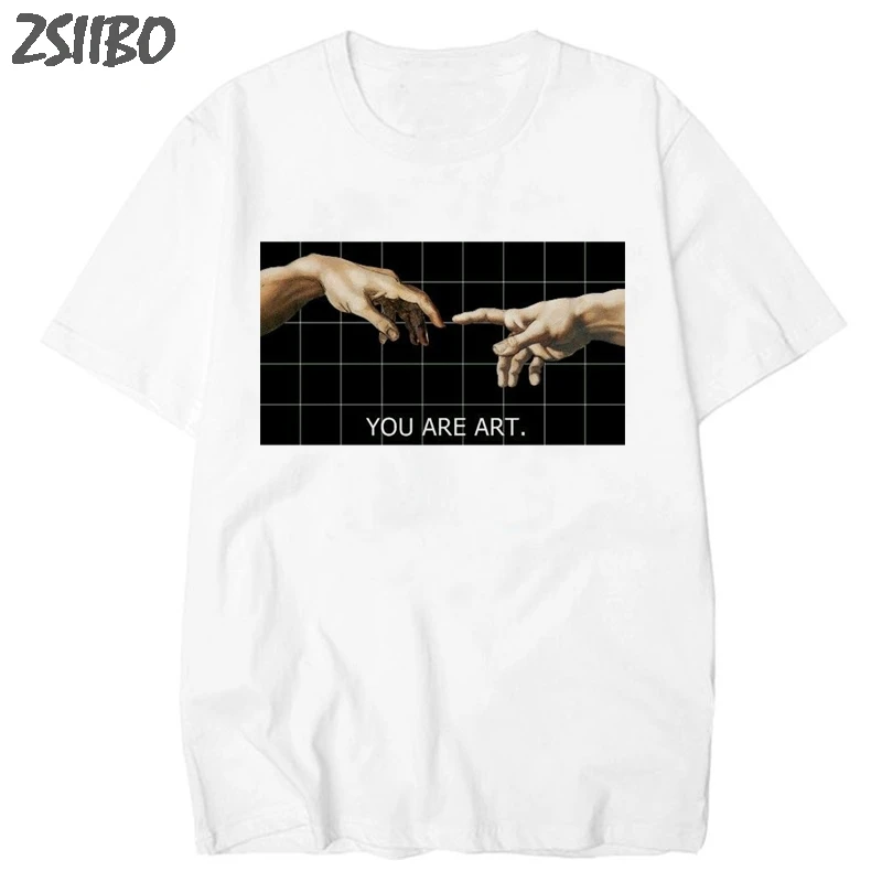 

T shirt Summer Men tshirt You Looked Like Heaven and I Felt Like Hell Michaelangelo the Last Judgement Hands drop shipping 3XL
