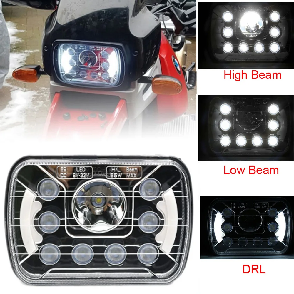 7x6 5x7 Square LED Headlight DRL Replacement Motorcycle Headlight for Harley Jeep Cherokee GMC Truck H6014 H6052