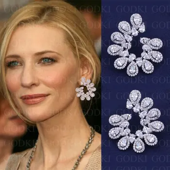

GODKI Elegant Peacock Flower Full Micro Cubic Zirconia Pave Women Bridal Engagement Earring Jewelry Addiction
