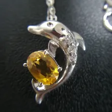 Кулон с натуральным цитрином или сапфиром или топазом или гранатом,, стильное Дельфин серебро 925 пробы, 0.6ct, драгоценный камень C9102416