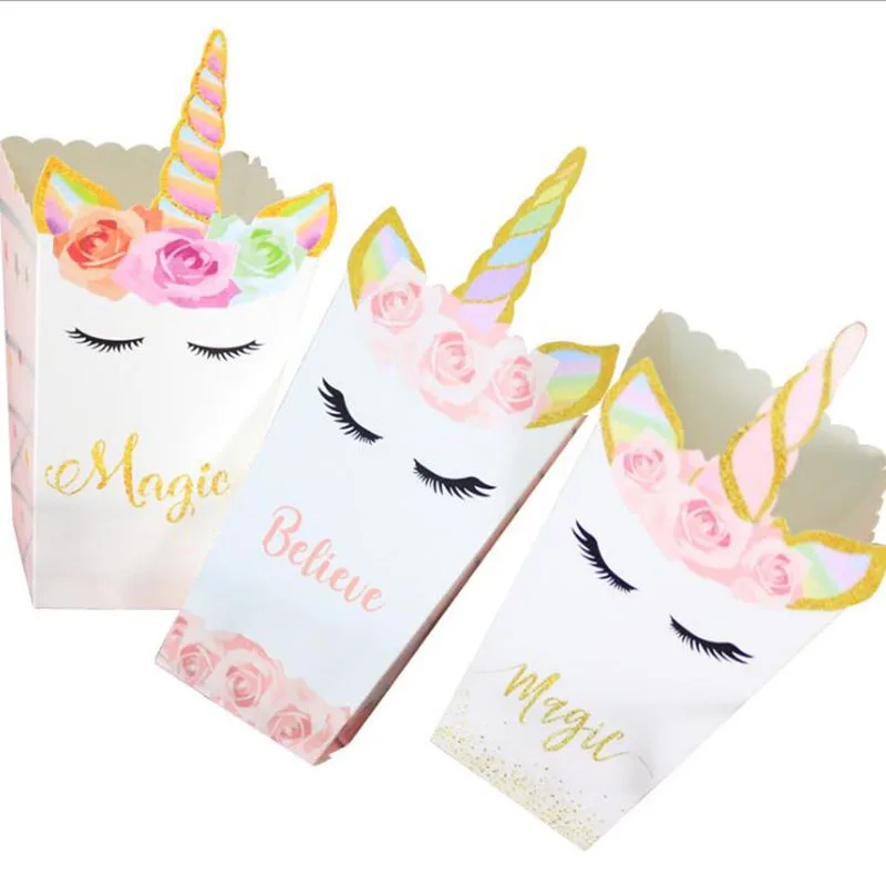 Fetes Occasions Speciales 12pcs Licorne Du Pop Corn Bonbons Boites Sac Papier Maison Fete D Anniversaire Fournitures De Decoration Maison