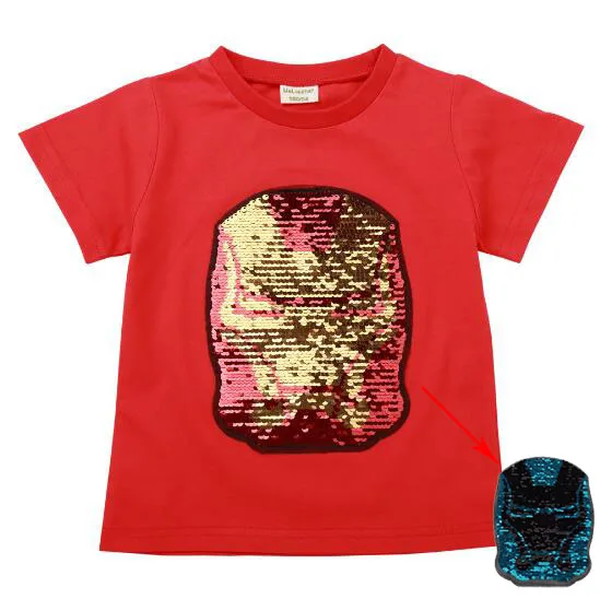 

2019 new arrive iron man change color sequin cotton t shirt for boys and girls 2-8T summwe fashion tshirt