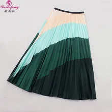 Yuxinfeng Для женщин летние юбки европейских Стиль осень средней длины в стиле пэчворк корейский элегантный школьные плиссированные женские юбки уличная