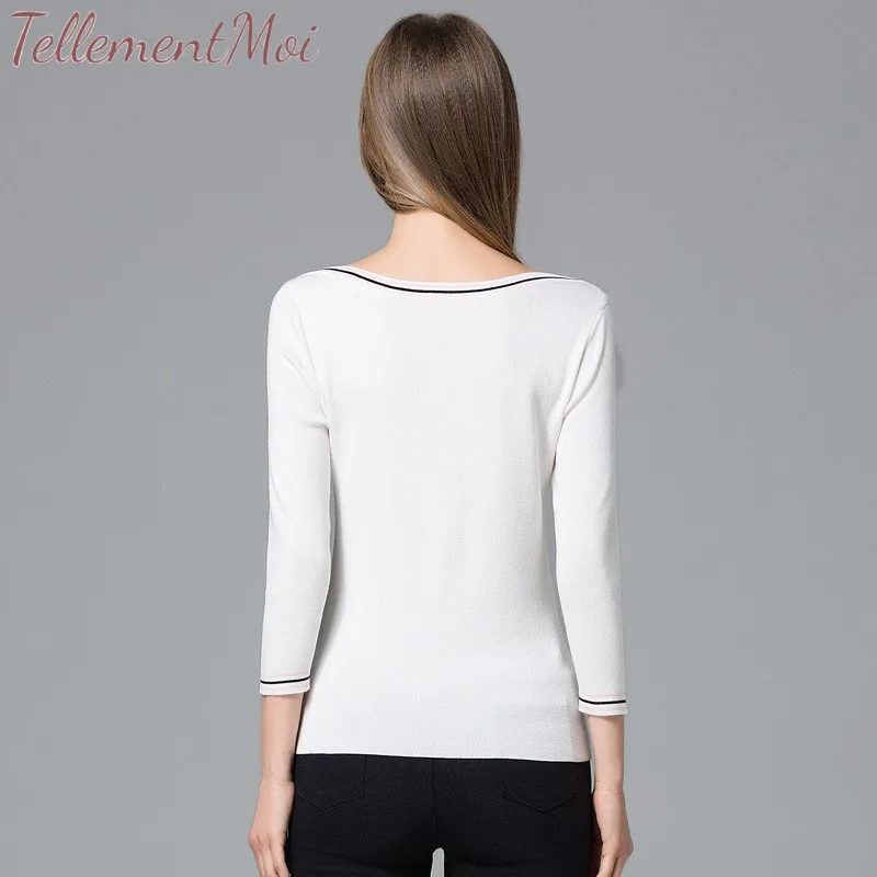 2019 Spring Women Simple Sweater Long Sleeve Stretchy Knitted Pullovers Slash Neck Contrast Jumpers Knit Shirt Clothes Chic Tops 2019 Spring Women Simple Sweater Long Sleeve Stretchy Knitted Pullovers Slash Neck Contrast Jumpers Knit Shirt Clothes Chic Tops