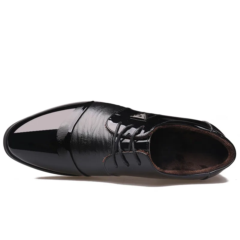 Noir Cuir Peluche Hiver Pointu Chaud Richelieus Chaussures Bout Hommes brown Black Robe En Brun HqPUqz