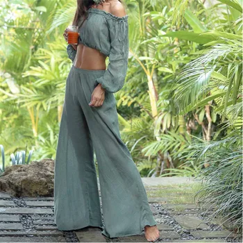

2019 New Women's Palazzo Pants Solid Long Loose High Waist Wide Leg Trousers Ladies Casual Fashion Plus Size