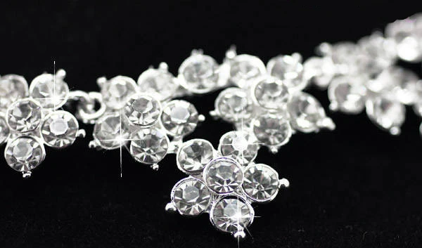 Crystal Necklace Earrings, Flower Crown Headband Veil Tiara Wedding Jewelry Set (5)