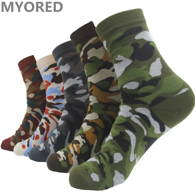 

MYORED Mens Green army socks Mans cotton Casual ankle Socks summer Camouflage for team party playing games 5 Pairs/Lot