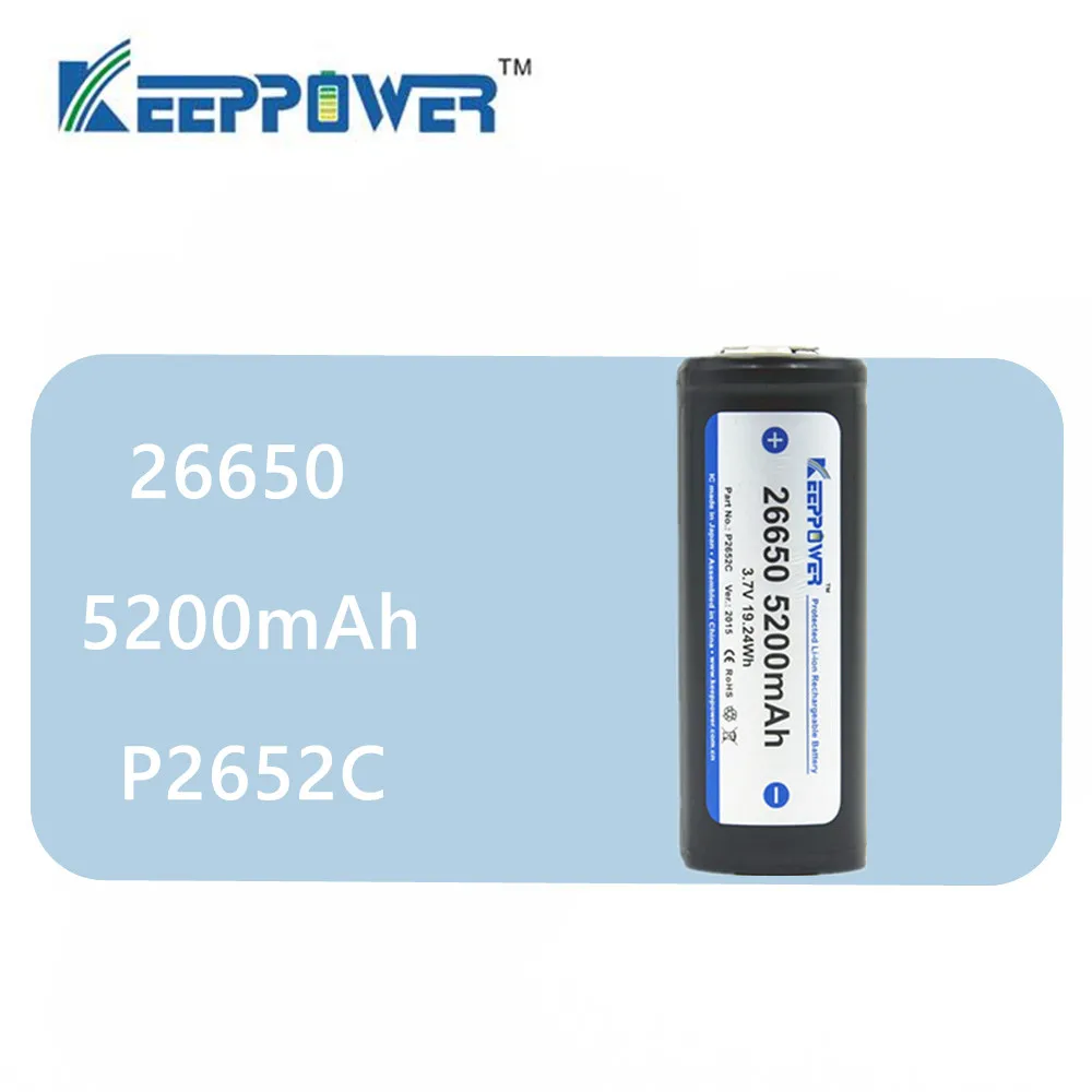 

1 pcs Original KeepPower 26650 5200mAh li-ion protected rechargeable 3.7V battery P2652C drop shipping