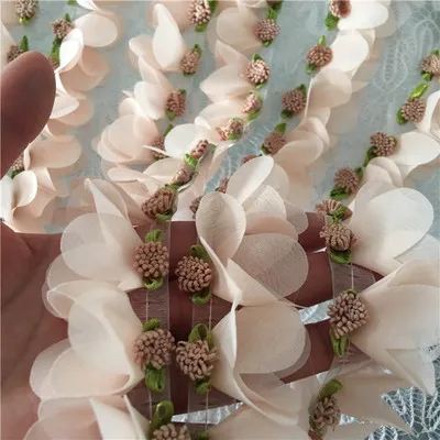 4 см широкие шифоновые 3D лепестки цветов кружевная отделка шляпа аксессуары для дома юбка цветок кружевная ткань аксессуары - Цвет: apricot