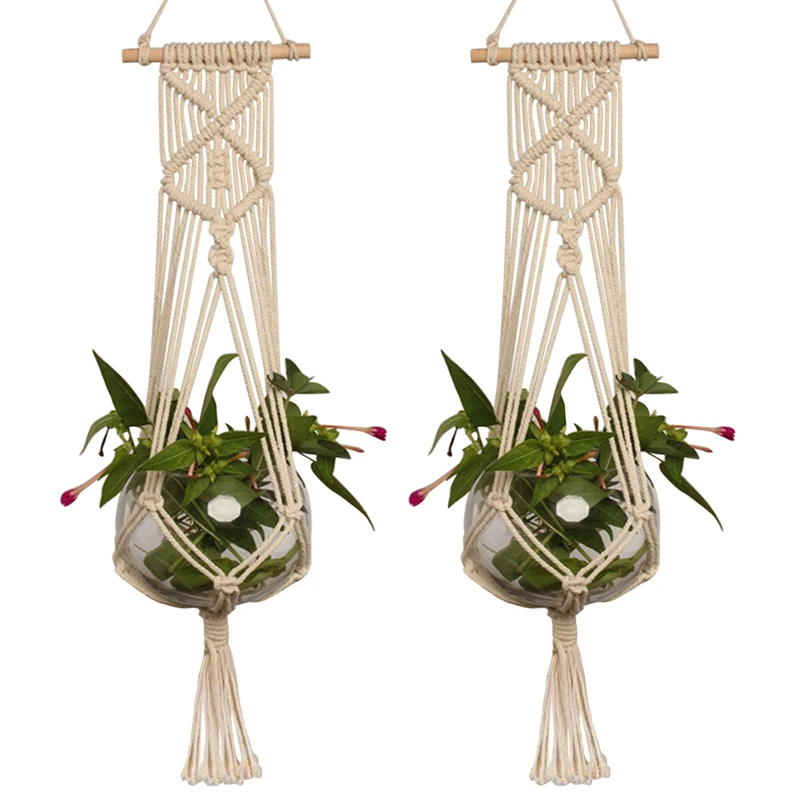 

Large-sized Plant Hanger Basket Handmade Rope Pots Holder Fine Hemp Rope Net Flower Pot Plant Lanyard