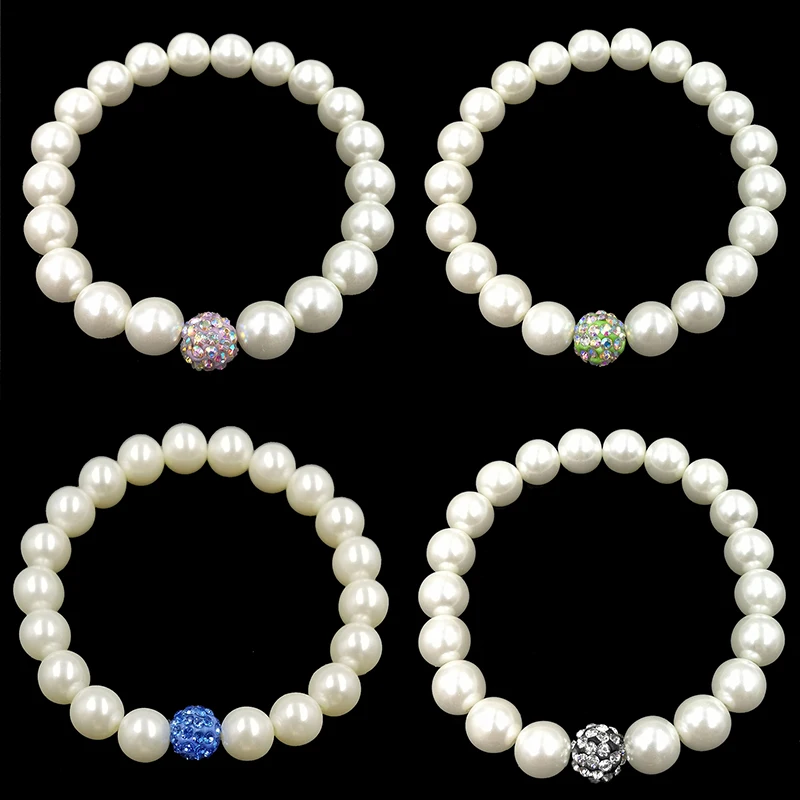 

1PC Sale Trendy Delicate White Olivet Elastic Imitation Pearls Charming Colorful Crystal Women Fashion Bracelets