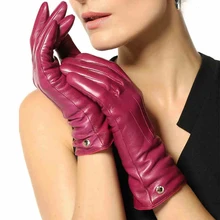  2016 Fashion Women Touchscreen Gloves Wrist Solid Genuine Leather Winter Plus Velvet Driving Touch Glove Promotion EL040NR1